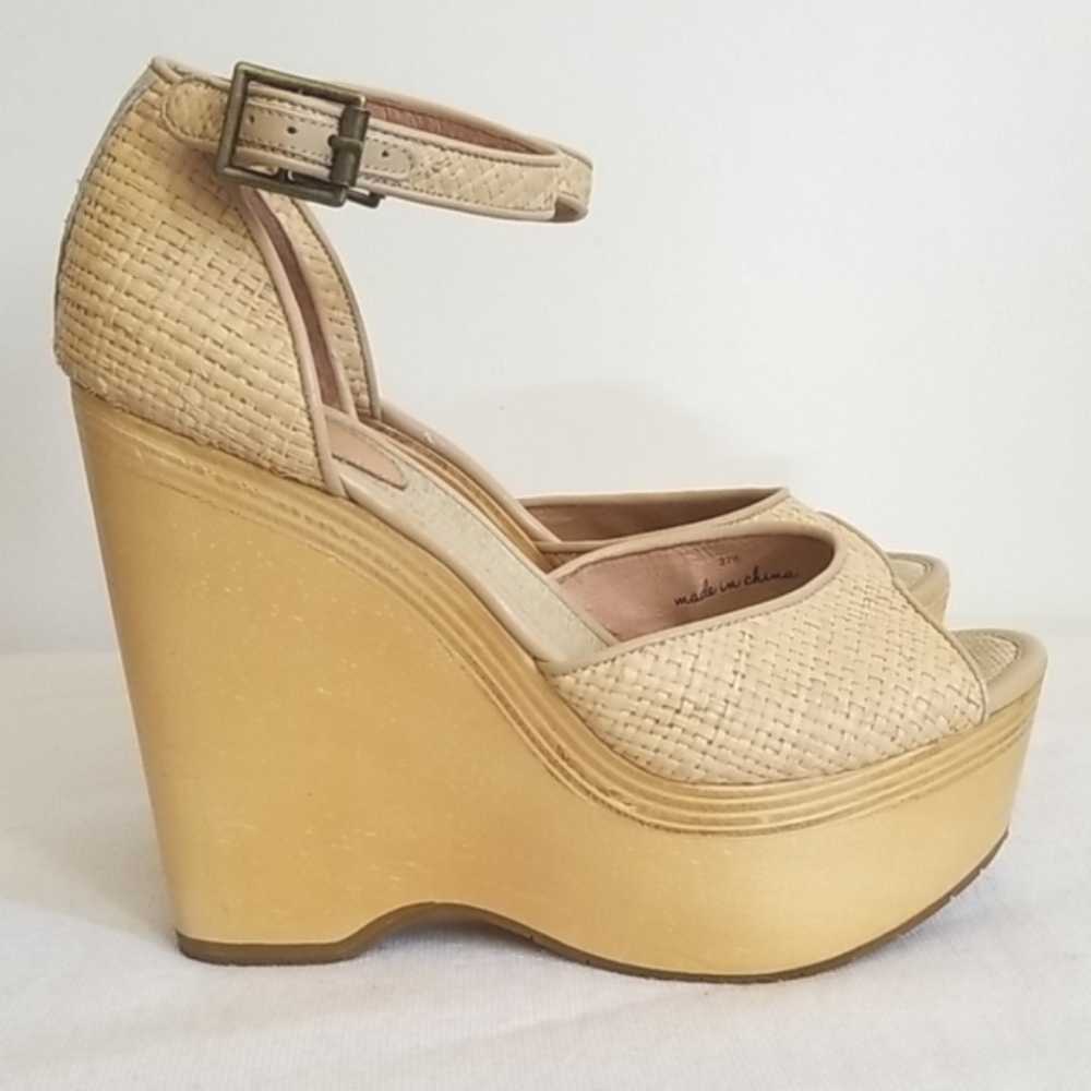 Joie Raffia Woven Wood Platform Heels